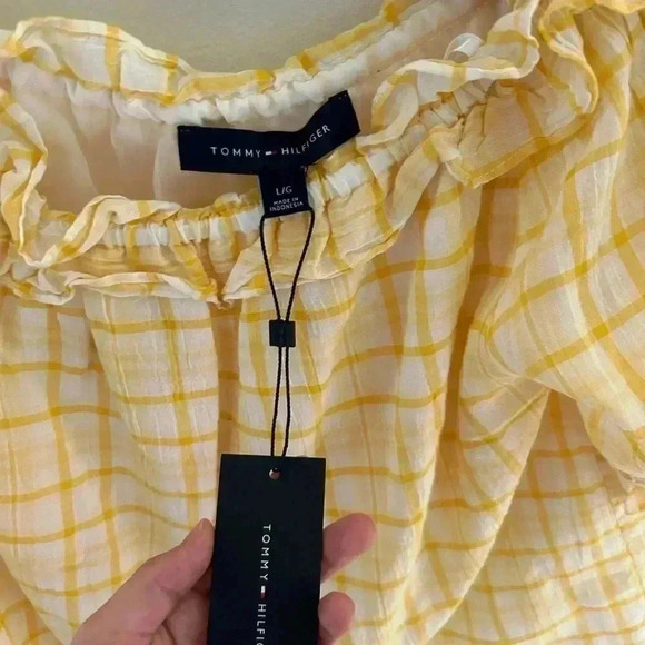 TOMMY HILFIGER  plaid off the shoulder ruffle top blouse Ralph Lauren j crew - Picture 3 of 8